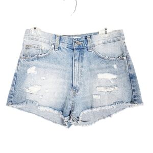 ZARA Hi rise frayed denim jean shorts distressed